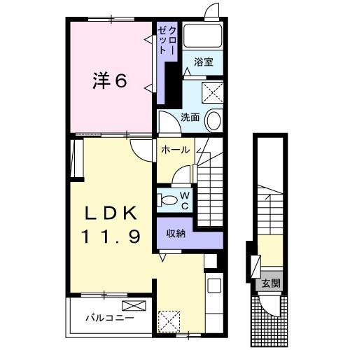 ディアコート桜I(1LDK/2階)の間取り写真