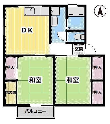 ソファレNANA(2DK/1階)の間取り写真