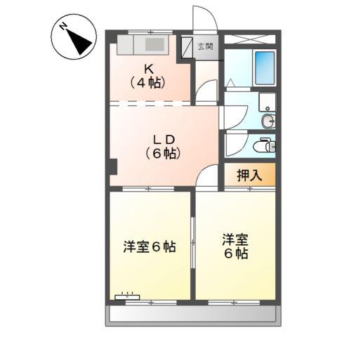 ハーベスト大和通(2LDK/1階)の間取り写真