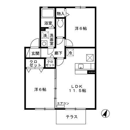 ウェルスガーデン(2LDK/1階)の間取り写真