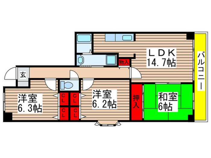 フルール緑が丘(3LDK/2階)の間取り写真
