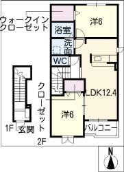 ベル・アルカンシェルA(2LDK/2階)の間取り写真