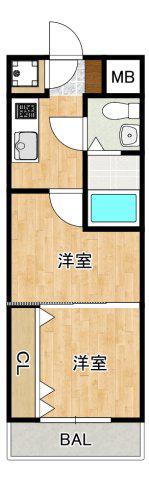 NO48プロジェクト2100博多(2K/3階)の間取り写真