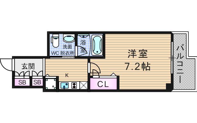 レジュールアッシュ難波LUXE(1K/2階)の間取り写真
