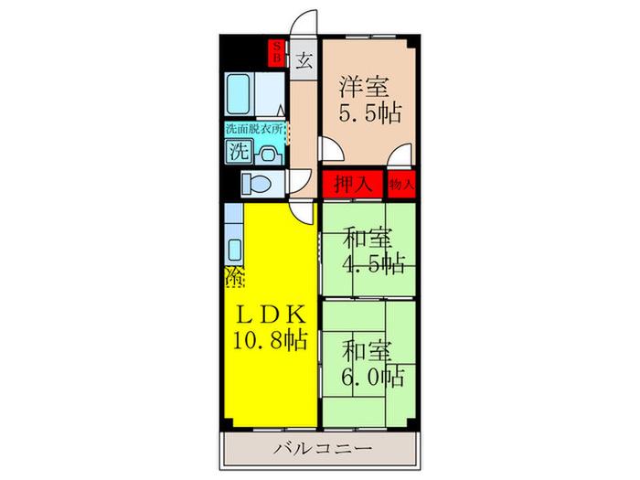 グリーンハイツII(3LDK/2階)の間取り写真