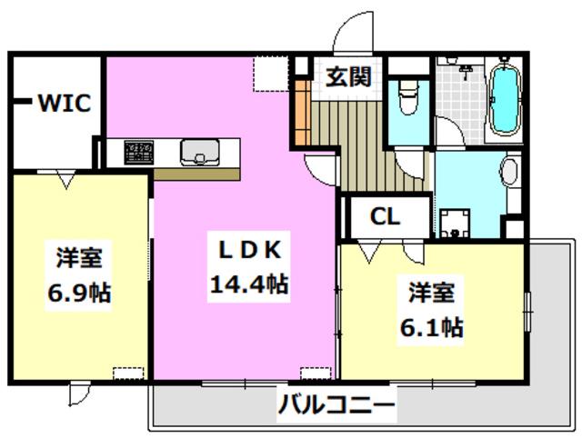 D-RESIDENCE南茨木II(2LDK/1階)の間取り写真