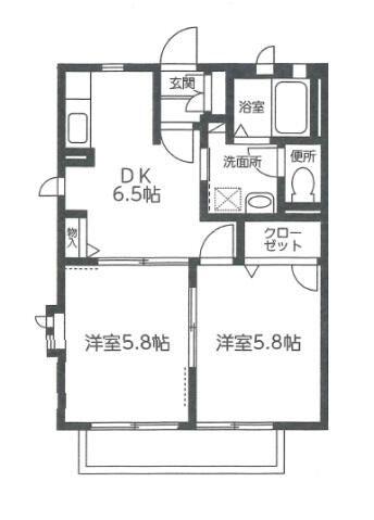 ボナールII(2DK/1階)の間取り写真