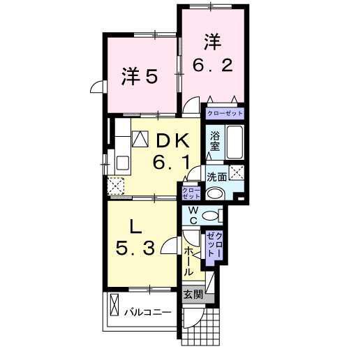 HANA(2LDK/1階)の間取り写真