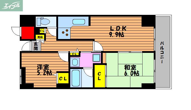 ファミールタワープラザ岡山(2LDK/14階)の間取り写真