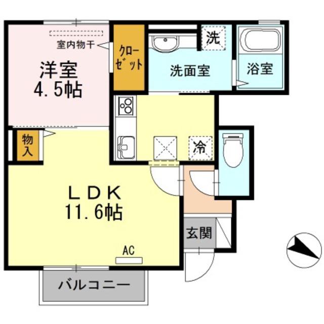 ハピネス(1LDK/1階)の間取り写真