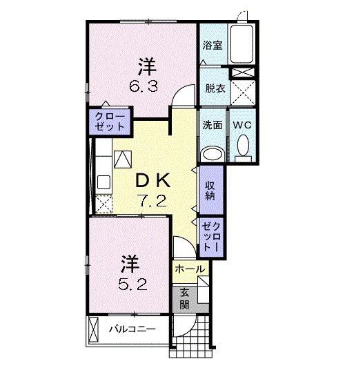 フレスクーラI(2DK/1階)の間取り写真