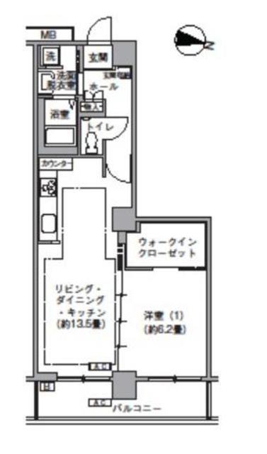 トリニティ芝浦(1LDK/13階)の間取り写真