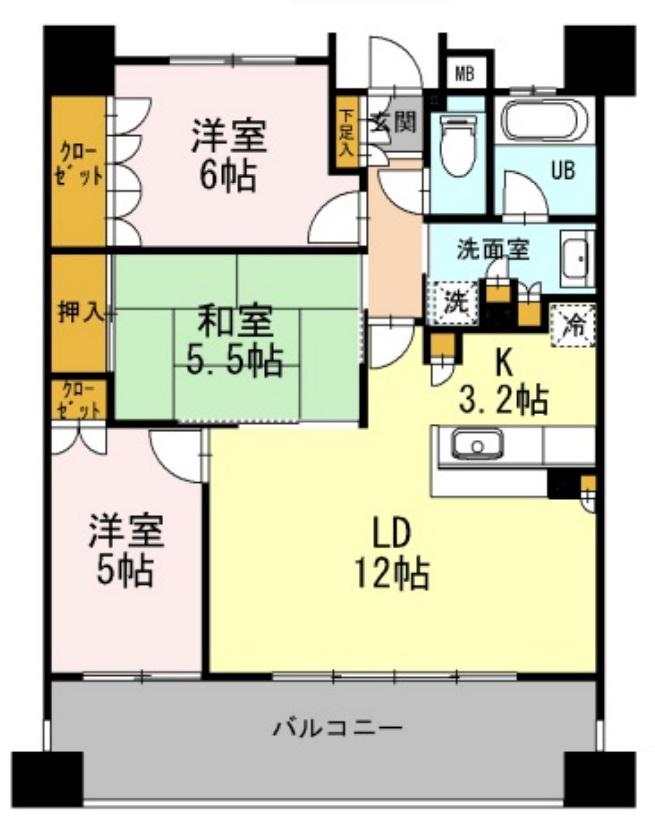 カスタリア上町台(3LDK/8階)の間取り写真
