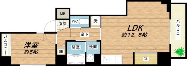 エルブ南船場(1LDK/8階)の間取り写真
