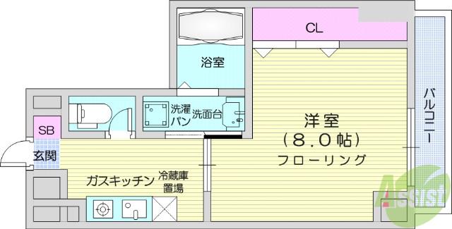 メズューセラ五橋(1K/2階)の間取り写真