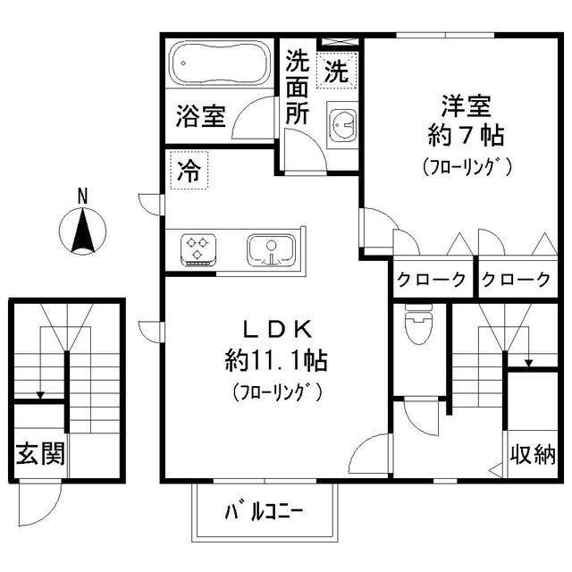 カサセレーナ(1LDK/2階)の間取り写真
