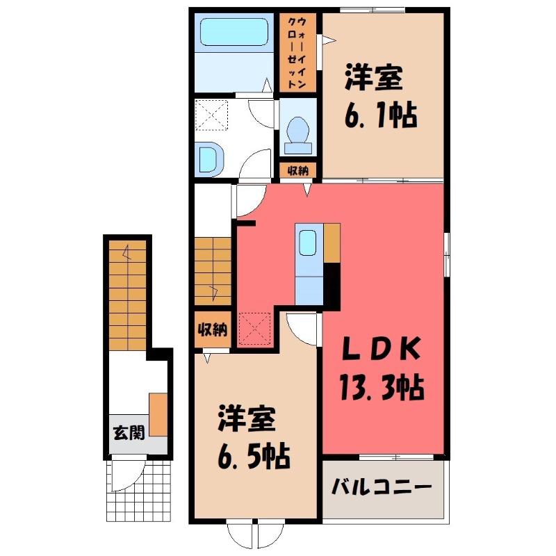 モーンガータ A(2LDK/2階)の間取り写真