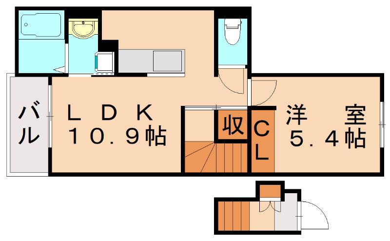 ヴィレ ド ルミエール 萩原(1LDK/2階)の間取り写真