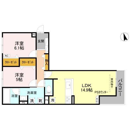 REVE(2LDK/3階)の間取り写真