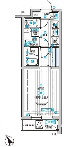リライア西調布(1K/2階)の間取り写真