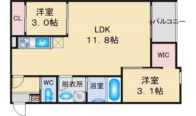 REGALEST名駅西(2LDK/3階)の間取り写真