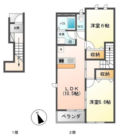 ウイングコート(2LDK/2階)の間取り写真