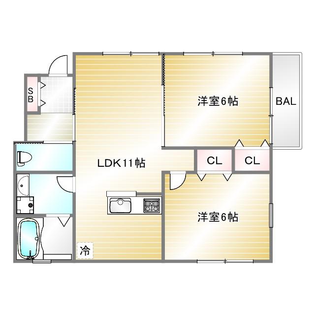 KARIN房王寺(2LDK/1階)の間取り写真