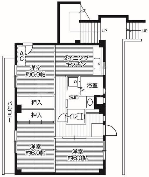 ビレッジハウス山崎3号棟(3DK/3階)の間取り写真