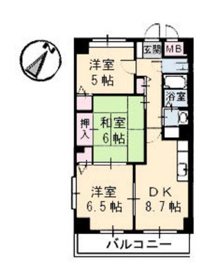 ウエルスA(3DK/4階)の間取り写真