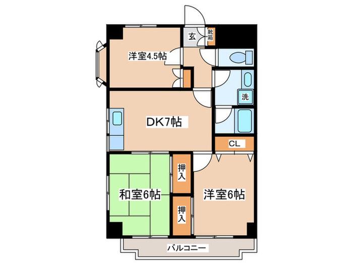 ヴァンテアン中央(3DK/7階)の間取り写真