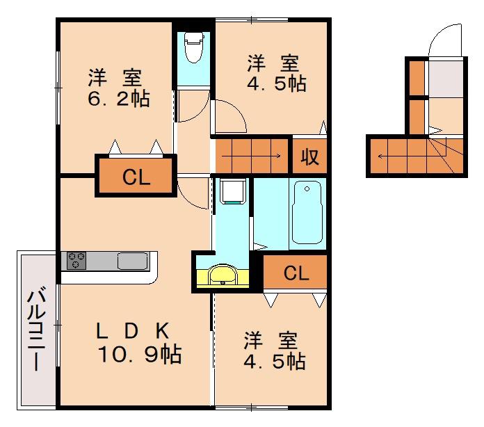 木犀館II(3LDK/2階)の間取り写真