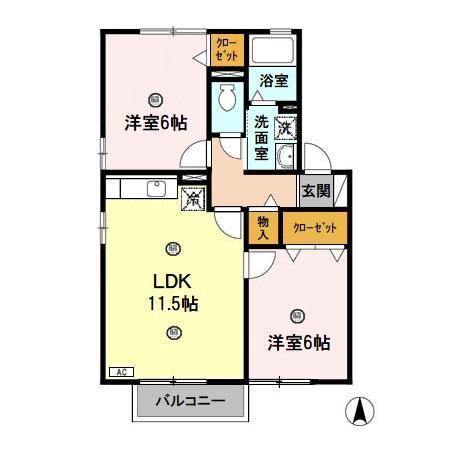 グラン・コンフォール A棟(2LDK/2階)の間取り写真