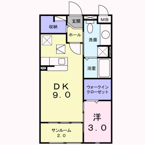 サンフラワー若宮(1DK/1階)の間取り写真