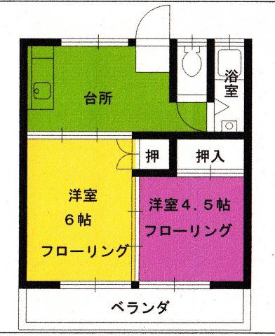 ニュー武蔵マンション(2K/2階)の間取り写真