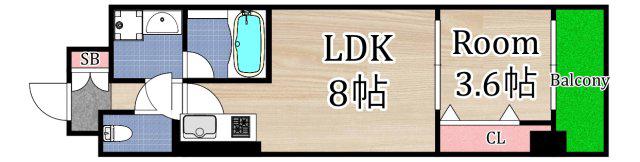 アルブル都島(1LDK/2階)の間取り写真