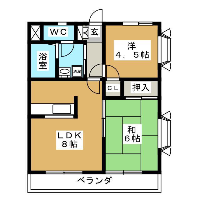 ブルーバードキャッスル(2LDK/2階)の間取り写真