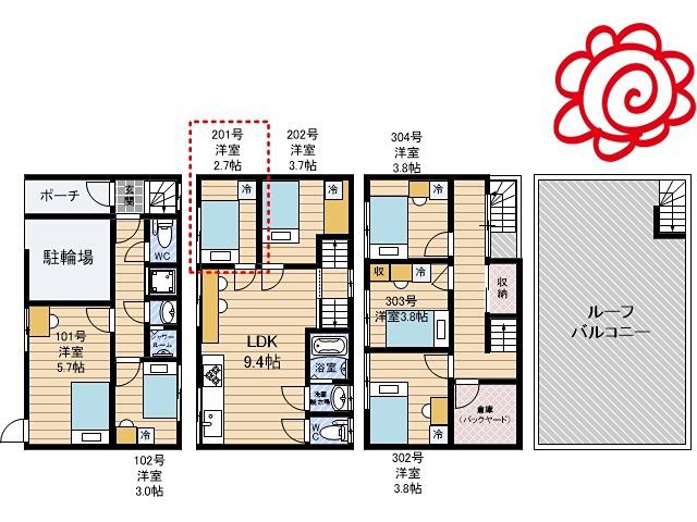 HANA HOUSE(ワンルーム/2階)の間取り写真