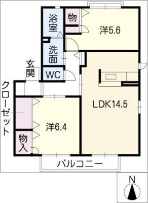 カーサボニータ A棟(2LDK/1階)の間取り写真