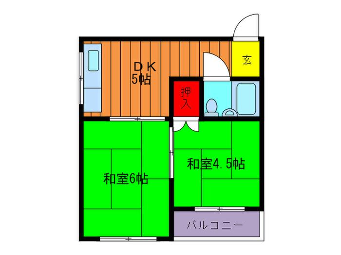 メイゾンOOEDA(2DK/1階)の間取り写真