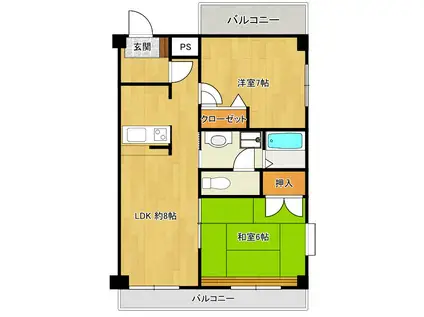 久野第三ビル(2LDK/3階)の間取り写真