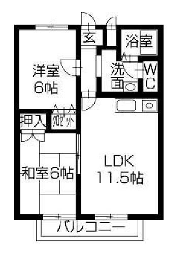 ヴィラスズエ(2LDK/2階)の間取り写真