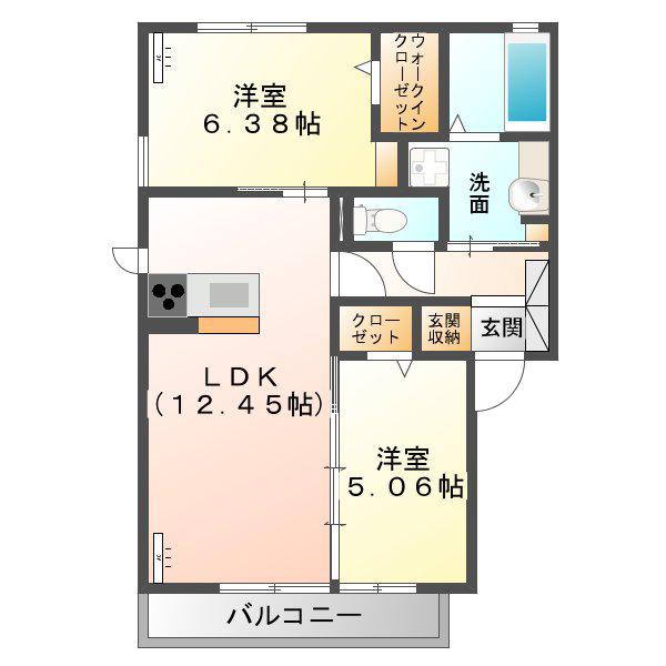 カーサ ブルーム(2LDK/2階)の間取り写真