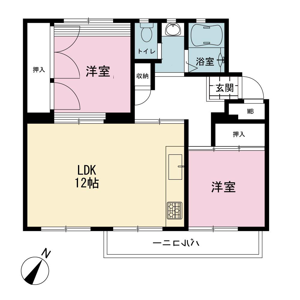 洋光台南第2団地25号棟(2LDK/4階)の間取り写真