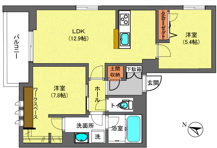 ウエスト レイク ハウス(2LDK/2階)の間取り写真
