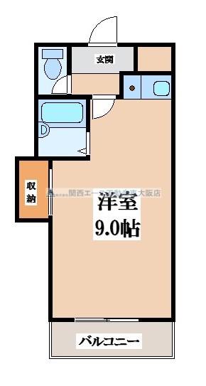 リバーサイド瓢箪山(ワンルーム/3階)の間取り写真