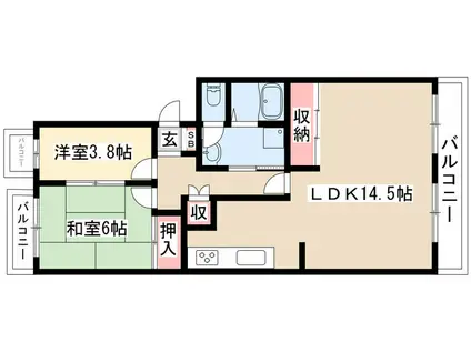 アーバンドエル茶屋ヶ坂(2LDK/4階)の間取り写真