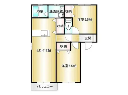 ユニゾン小竹(2LDK/1階)の間取り写真