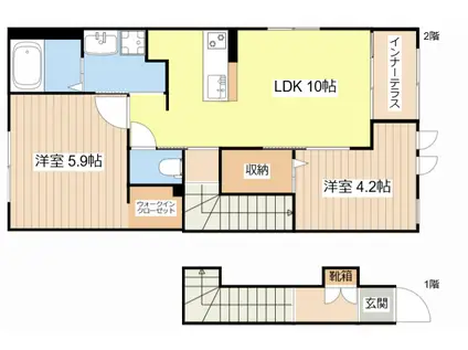 ボンヌール(2LDK/2階)の間取り写真