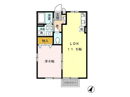 ハッピーライト S棟(1LDK/2階)の間取り写真