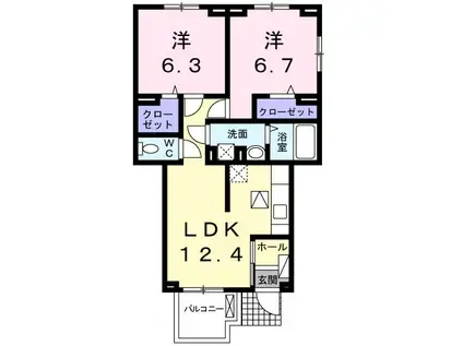 ボヌール伊奈 高蔵館(2LDK/1階)の間取り写真